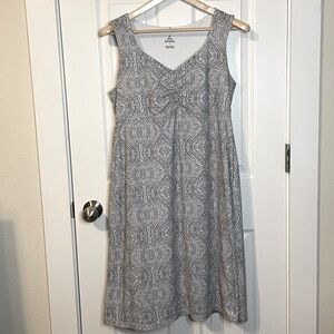 Prana gray & white print athletic tank dress womans sz L